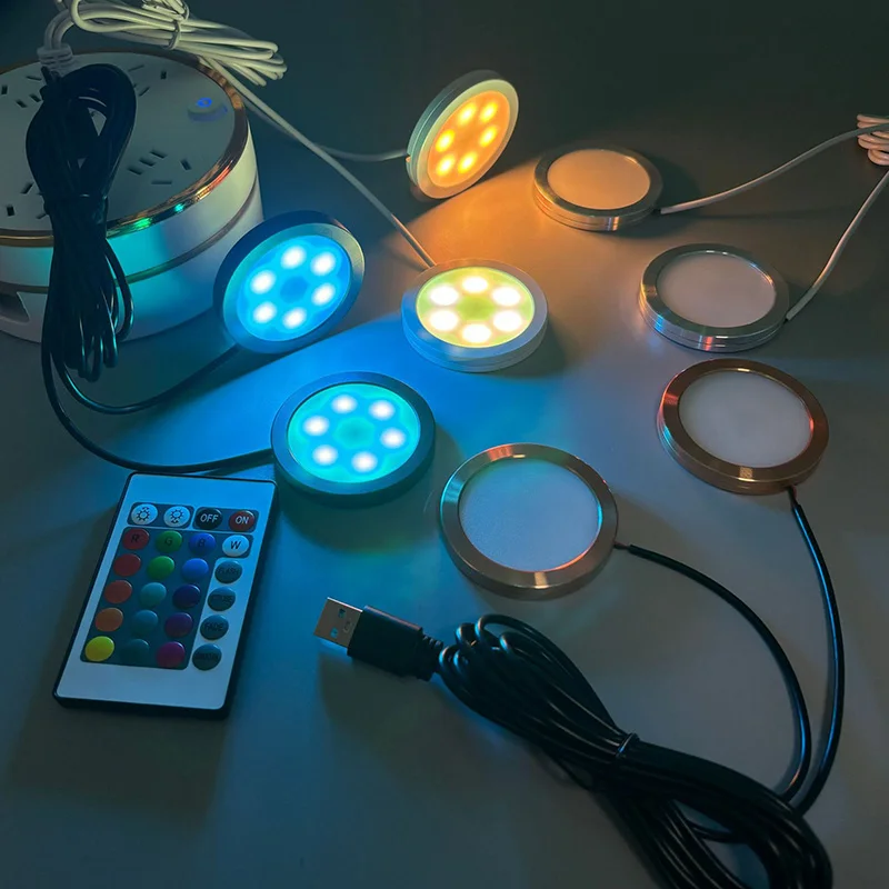 Led Spotlight 3W 6W USB plug 2 in One 3W USB DC5V RGB With Remote Jewelry Cabinet Showcase Counter Lamp Ceiling Mini Spot Light