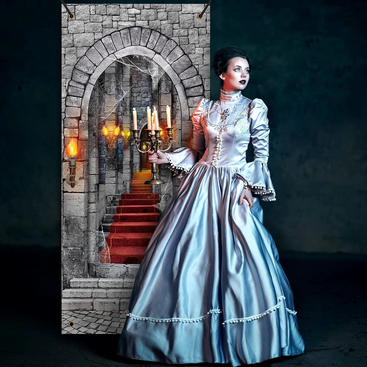 Halloween Medieval Castle Backdrop Door Cover Decorations Castle Entrance Door Cover 3D Gothic Birthday Photo Background Party