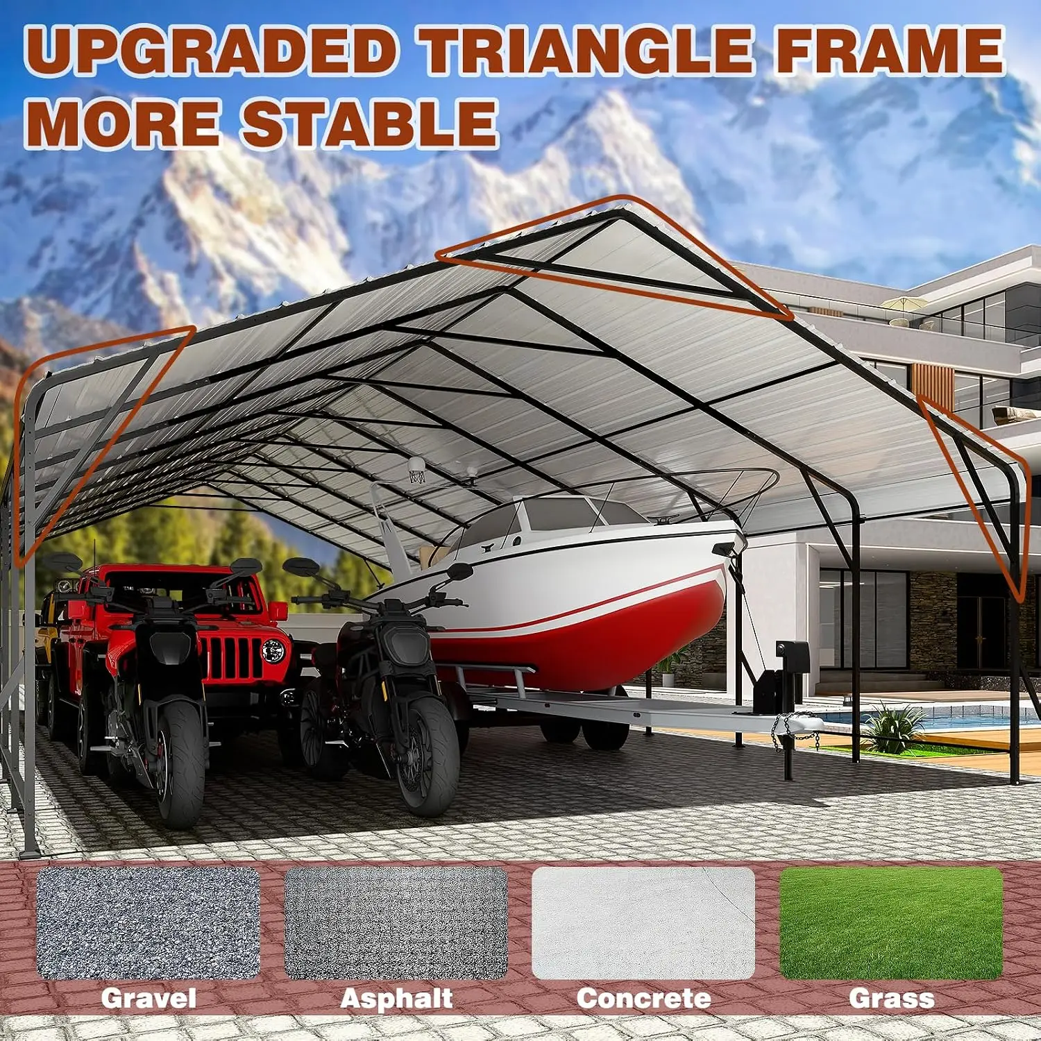 20x40 FT Oversized Metal Carport, Galvanized Steel Car Canopy with Enhanced Base Frame, Outdoor Shelter for Cars,, Custom