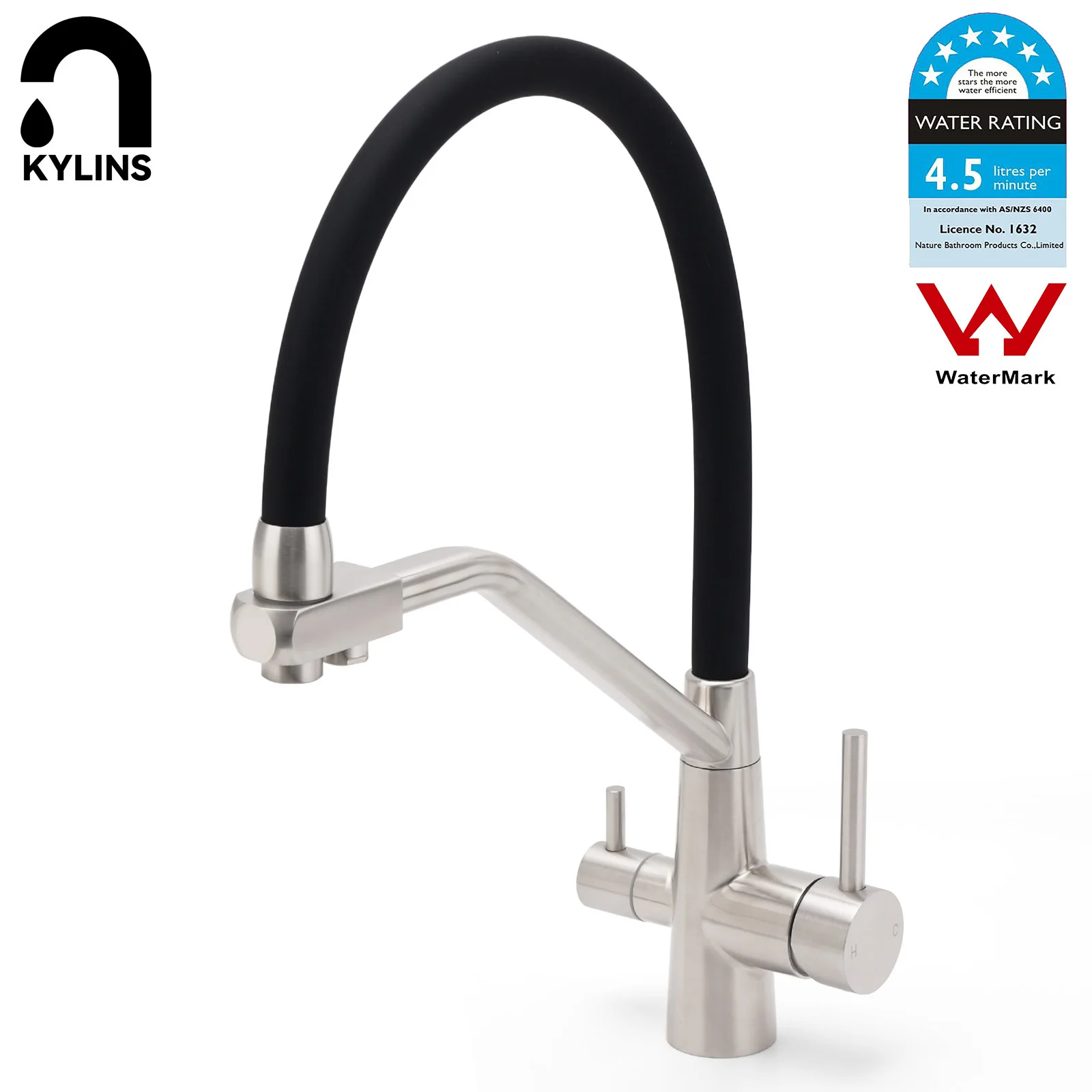 

KYLINS Pull Down 3 Way Pure Water Drinking Kitchen Faucet Pull Out Mixer Tap For Kitchen Brushed Stainless Steel Black