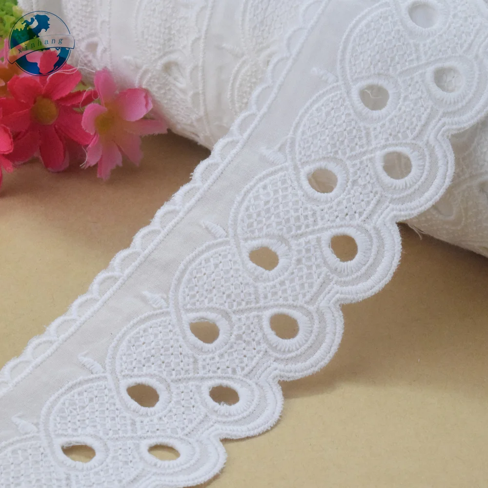 5.8cm Wide Embroidery White Lace 100% Cotton Fabric Sewing Ribbon Trim Wedding Dress DIY Dolls Colthes Curtain Accessories#4328