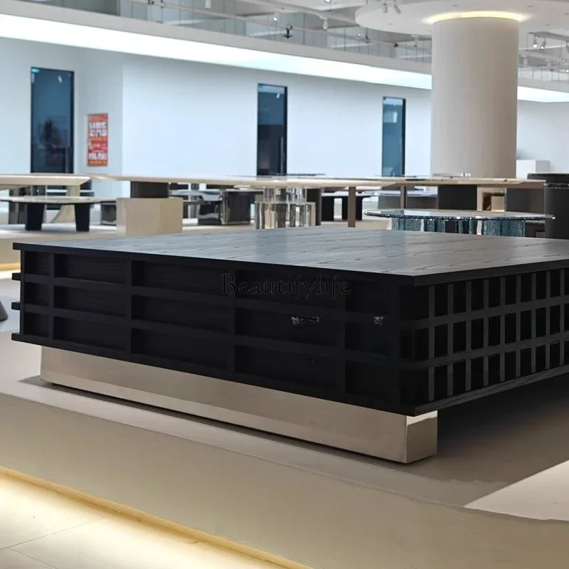 12-*Medieval wabi-sabi style Italian minimalist coffee table solid wood rectangular black retro art coffee table