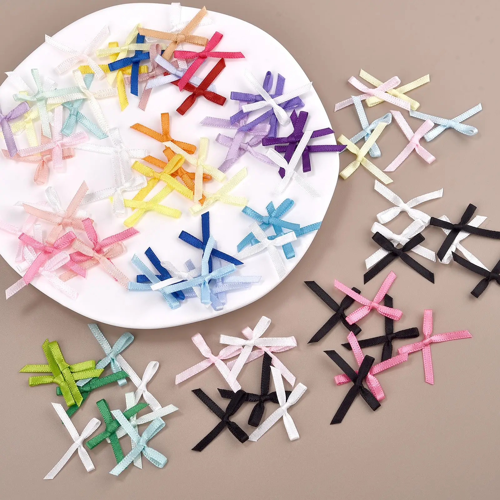 

100 шт. 3x2,5 см ленты мини атласные ленты цветы банты галстуки для рукоделия украшения ремесла аксессуары украшения поставки