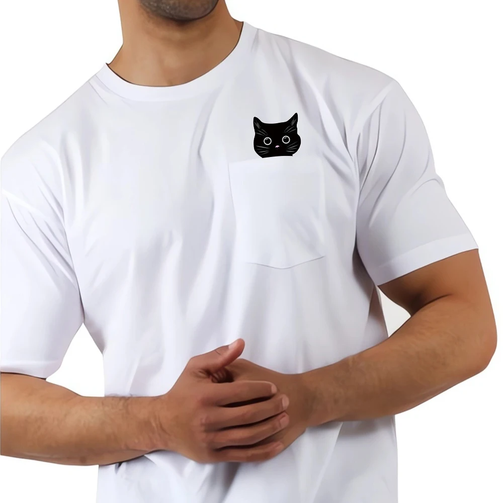 CLOOCL Animal Cotton T-Shirts Cartoon Black Cat Double Middle Finger Pocket T-shirt Mens Women Short Sleeve Shirts Dropshipping