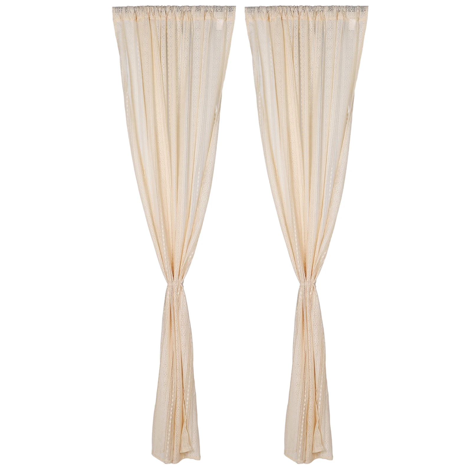 

2pcs Sheer Embroidered Curtains Boho Style Vintage Beige Light Filtering Living Room Bedroom Kitchen Bathroom Decor