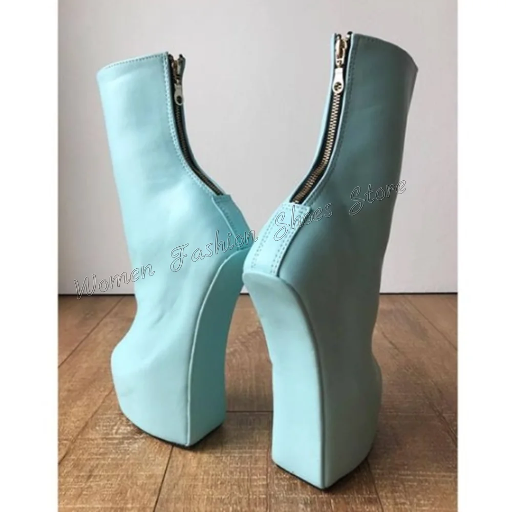 

Sky Blue Back Zipper Boots Strange Style Heels Mid Calf High Heel Shoes for Women Fashion Heels 2025 New Zapatos Para Mujere
