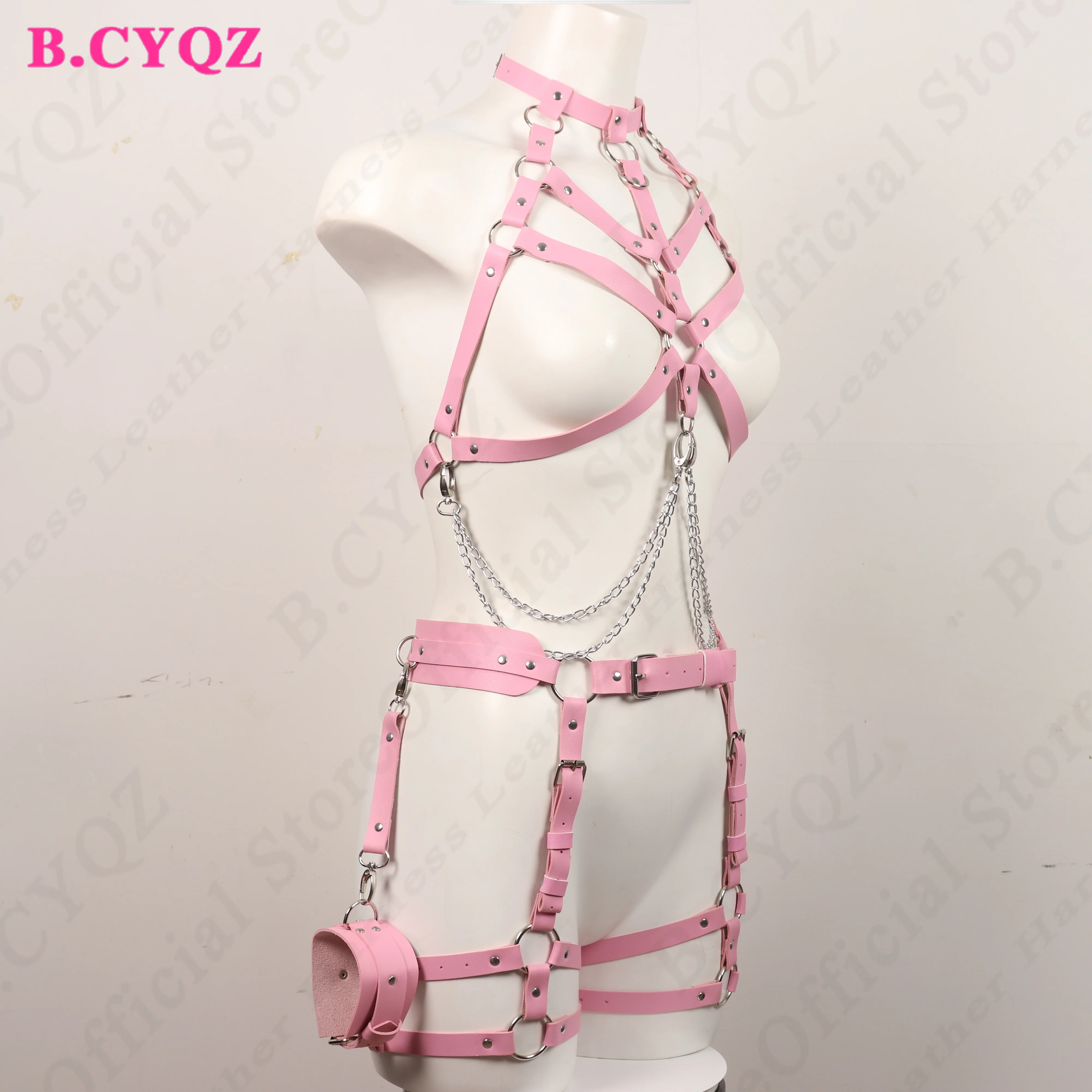 Sexy Woman Harness Garters Pink Thigh Sword Belt PU Leather Body Bondage Bdsm Gothic Leg Strap Rave Festival Clothes Accessories