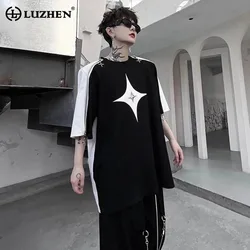 LUZHEN Shoulder Pad 2024 Stylish Men's Casual T-shirts Men's High Street Trendy Color Contrast Splicing Design Loose Tops LZ2314