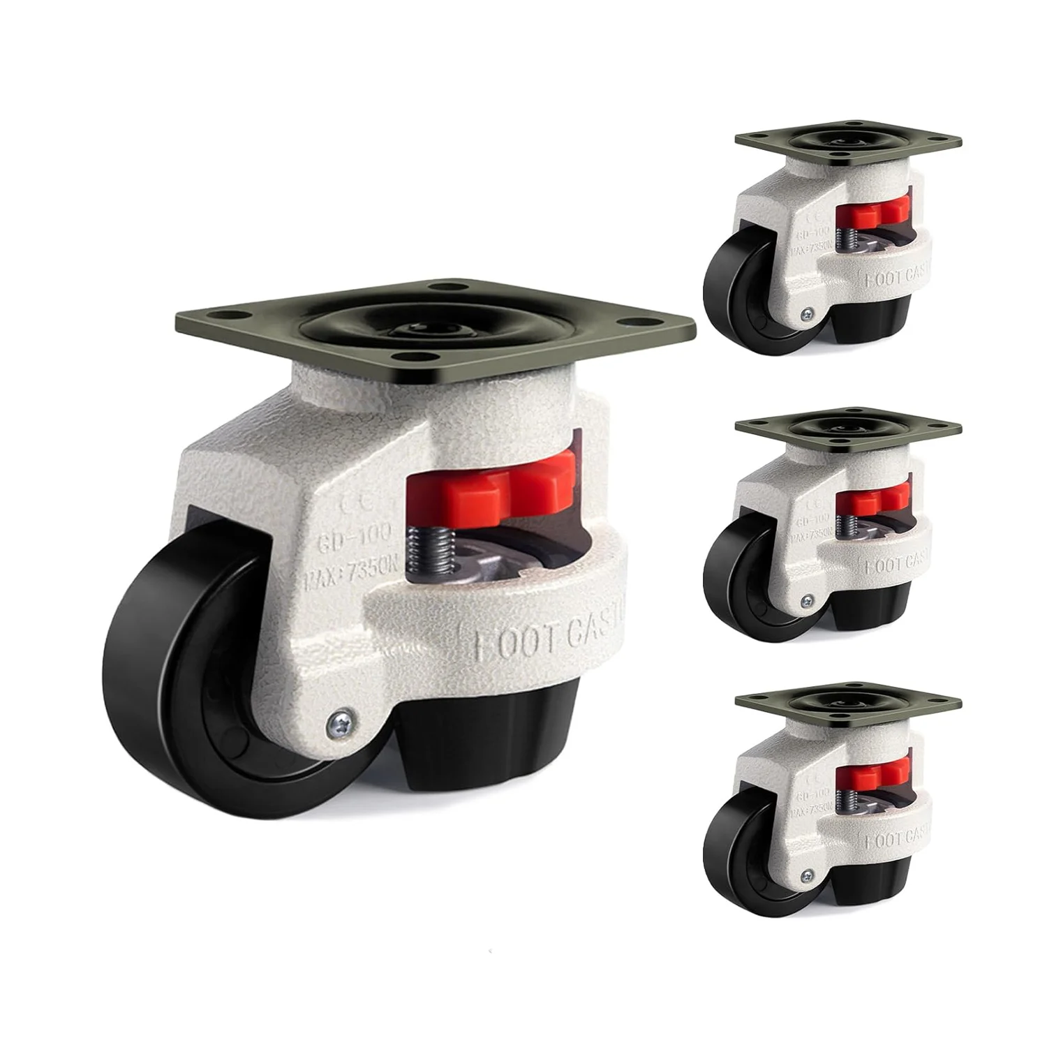 4Pcs Leveling Machine Casters with Rubber Pad,GD-60F 80F 100F Plate Mounted Retractable Workbench Caster,Loading Capacity 1500KG