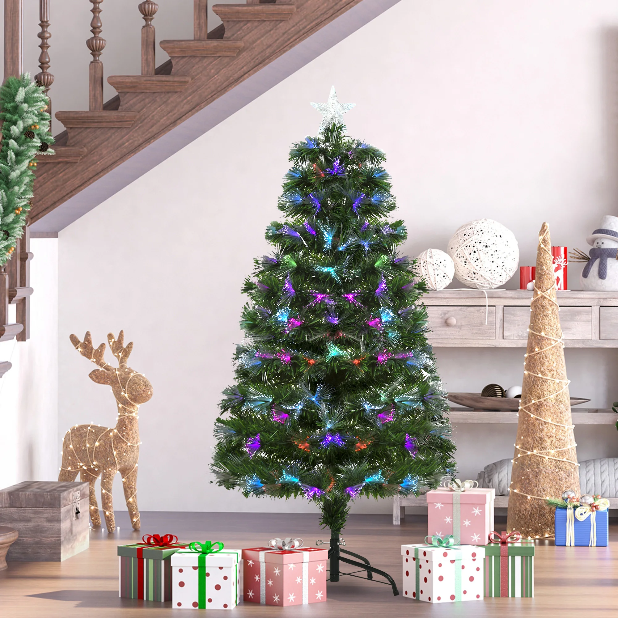 HOMCOM Árbol de Navidad Árbol de Navidad 1,2 m 130 ramas efectos de luz multicolores