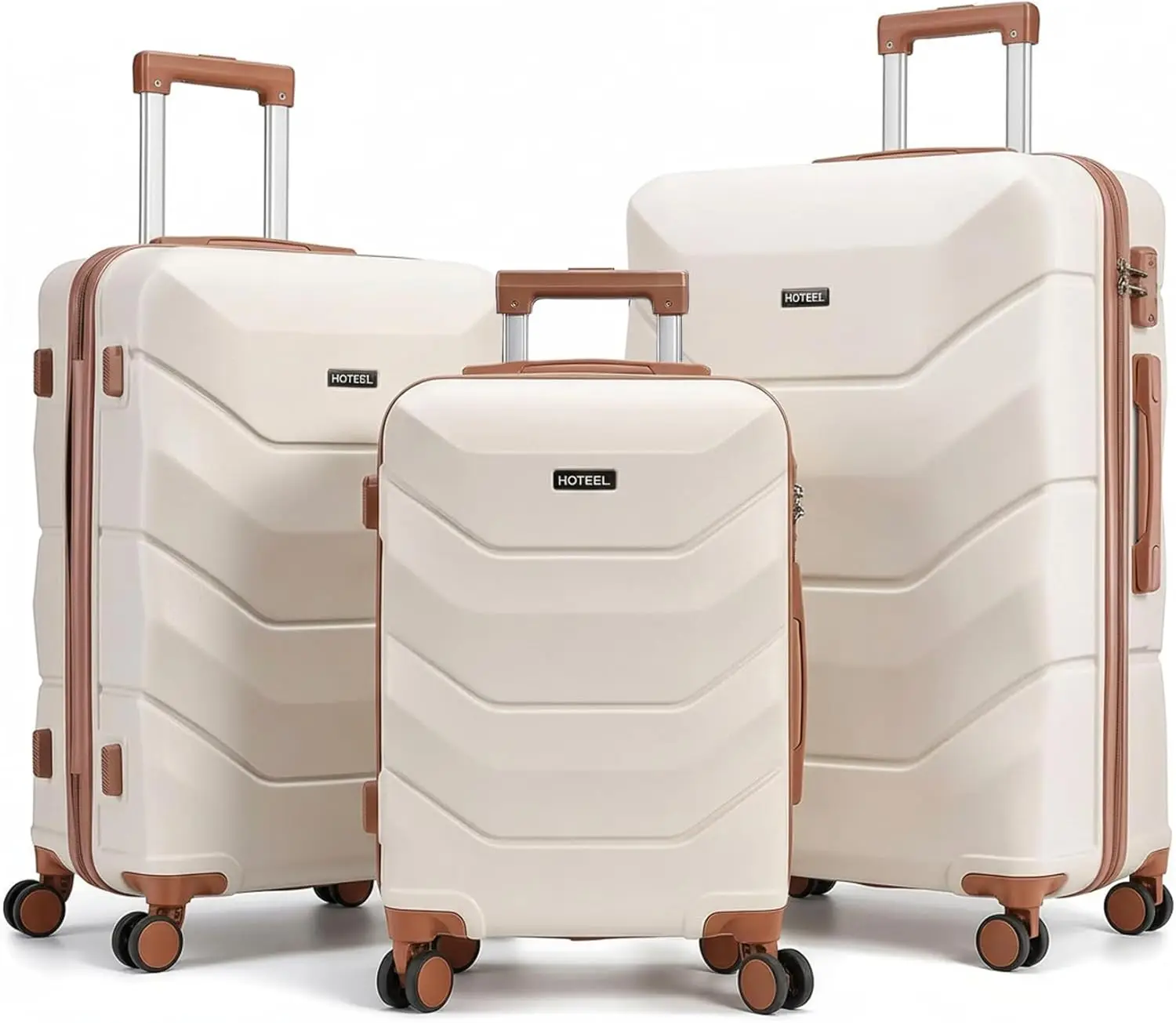 

3-Piece Spinner Wheel Luggage Set with TSA Lock, ABS Hardshell, Wet-Dry Compartment for Travel and School in Beige (20/24/28in)