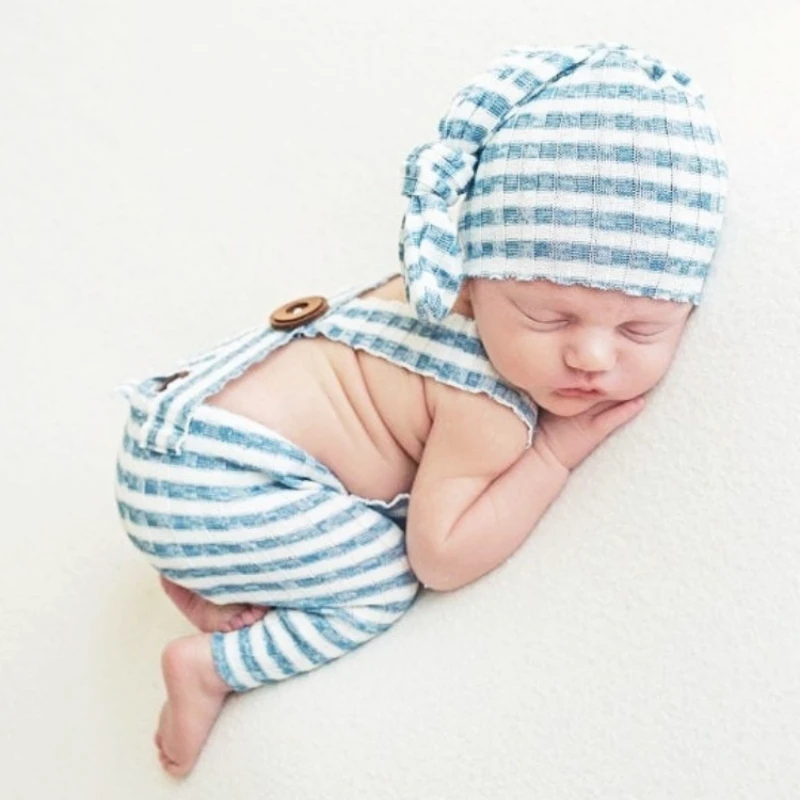 4 Styles of Newborn Baby Photograph Pants Long Tail Cap Two-piece Baby Knit Pants With Wooden Button-knotted Cap Photo Set