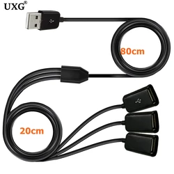 Adaptador de corriente USB 2,0 A macho A hembra de 3 puertos, divisor Y Cable de fecha de carga rápida, 0,3 M, 1 m