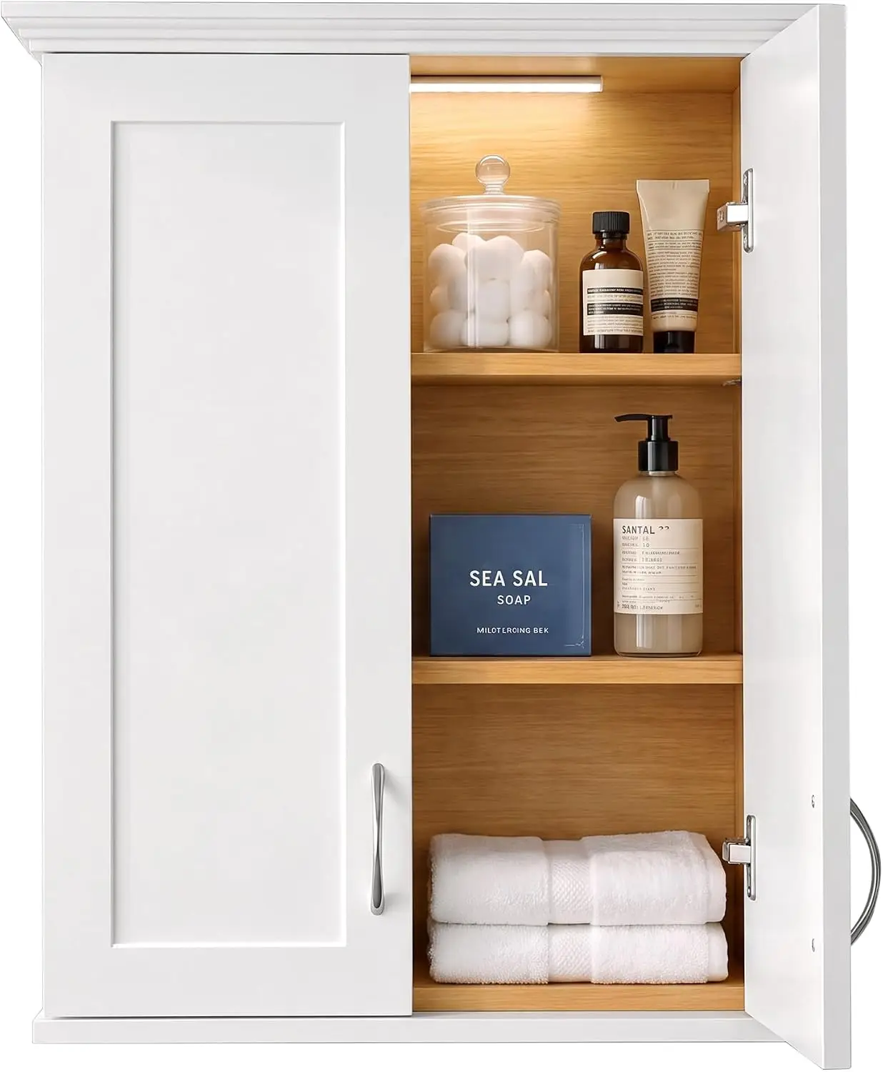 Bathroom Wall Cabinet, Wooden Medicine Cabinet Organizer, Over The Toilet Space Saver Storage Cupboard With Ambient Lighting Design, Modern Hanging Unit For Laundry Room Kitchen Entryway
