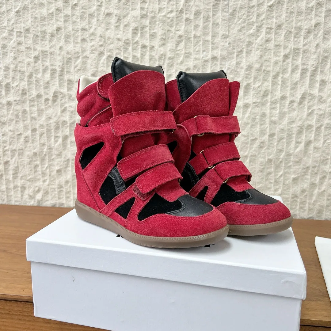 

Women's Color-block Casual Sneakers With Hidden Wedge Heel Lift High-top Hook And Loop Shoes