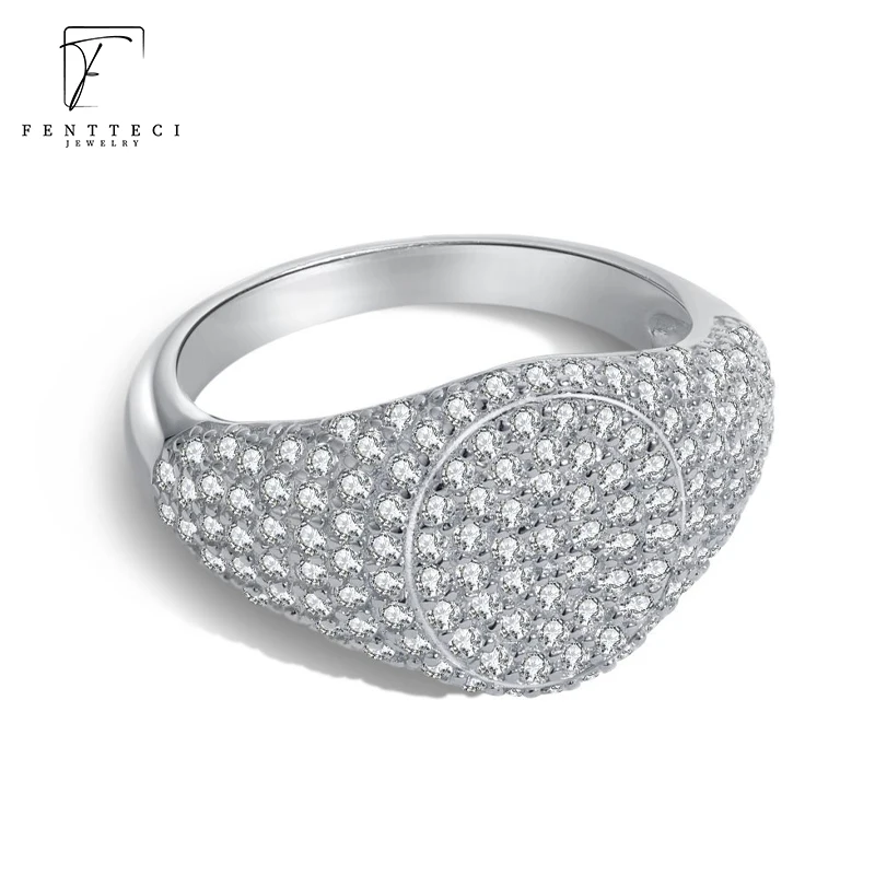 

FENTTECI 925 Sterling Silver European American Style Hip-hop Classic Large Full Diamond Ring Men Women Cubic Zirconia