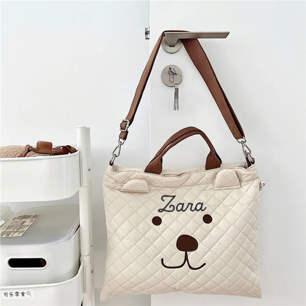 Name Customized Korean Bear Handheld Shoulder Bag Multi functional Large Capacity Quilted Embroidered Mommy Bag