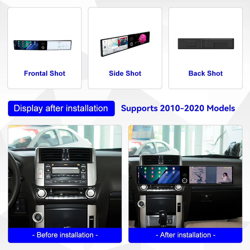 Dual Screen 12.3 inch Car GPS Android 14 Navigation For Toyota Prado 2010-2020 Head Unit Multimedia Player Car Radio Auto