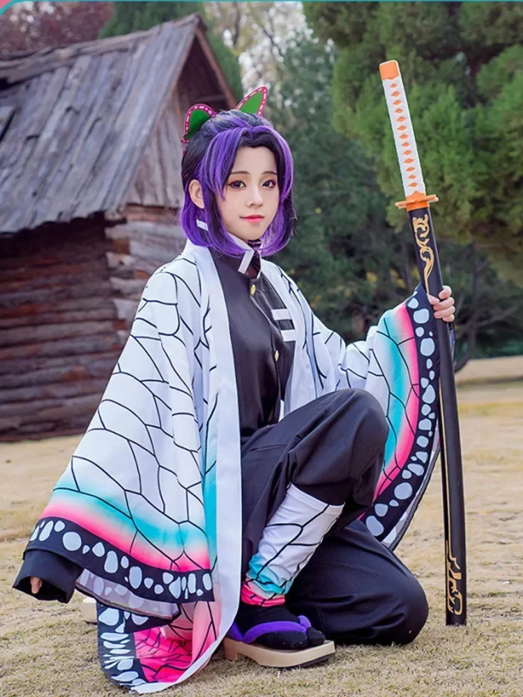 

2025 Хэллоуин Аниме Убийцы Демонов Косплей Костюм с начинками, Kochou ShISA Bu Парик Кимоно Одежда для сауны, Kimetsu No Yaiba Haori