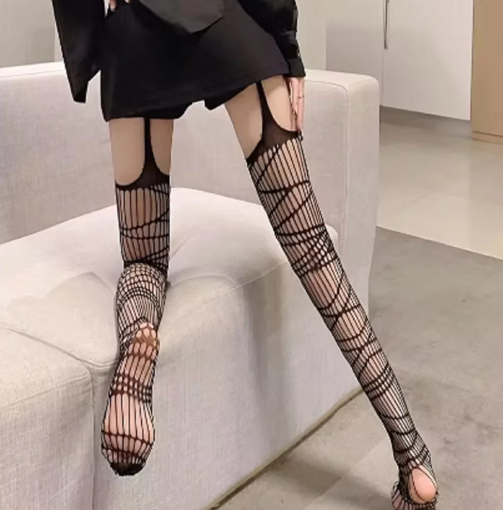 Sexy Women Fishnet Suspender Pantyhose Thigh-High Stockings Tights Stretchy High Erotic Stockings for Halloween Party Dress Up image 4
