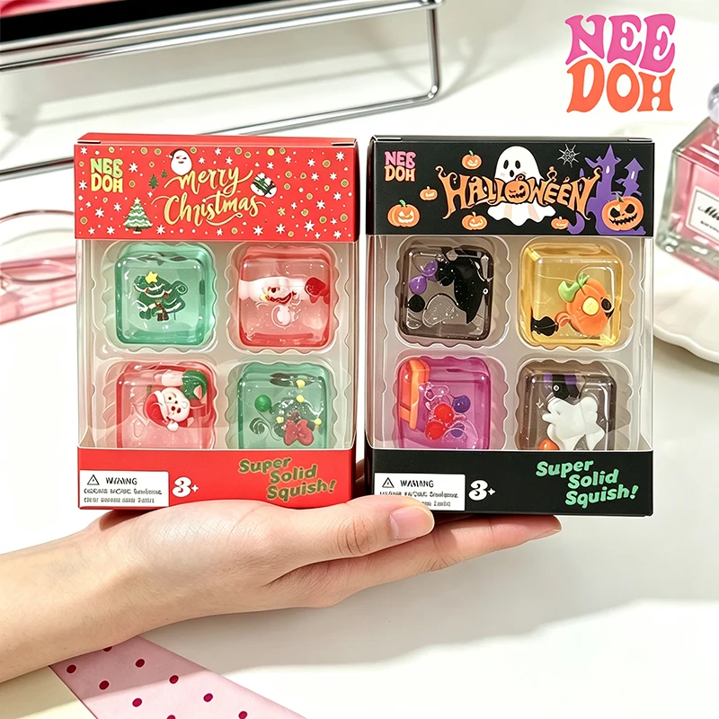 Schylling Needoh Christmas Halloween Limited Mini Ice Cube 4Pack Fidget Toy Non-toxic Maltose Anxiety Relief Squeeze Autism Toy