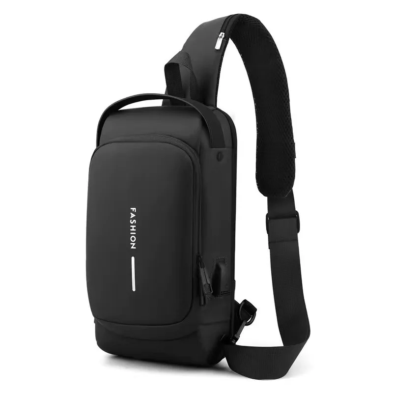 Waterproof Casual Chest Bag Men Multifunction Anti-theft USB Charging Men Crossbody Bag Patent Leather Travel Chest Bag Pack Mal