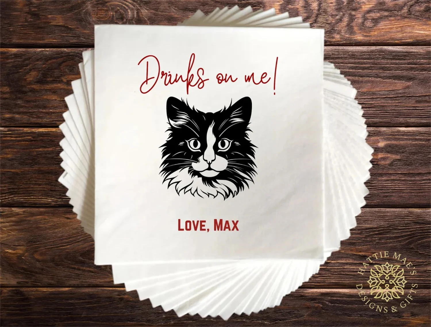 50 PCS Custom Pet Napkins for Parties, Cat and Dog Drink Napkins, Choose from 400+ Pet Designs, 48 Colors, Multiple Sizes Avarag