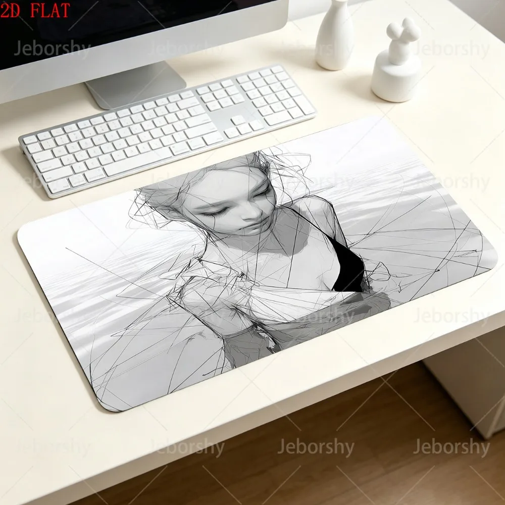 

Minimalist Sketch Art Mouse Pad, Large Gaming Desk Mat with Anti-Slip Rubber Base, Abstract Line Art Keyboard Pad