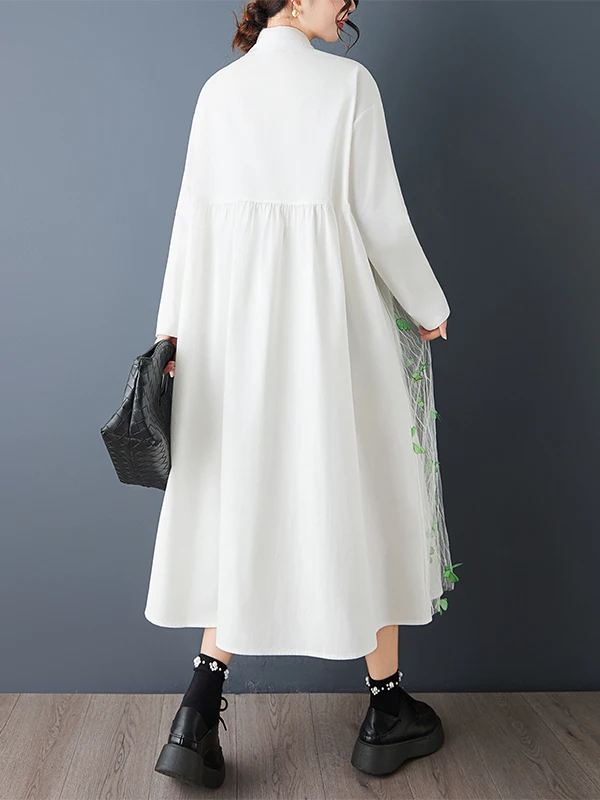 Doce solto longo sve irt dr casual sle impresso renda emenda feminino dr primavera 2026 a linha silhueta colarinho