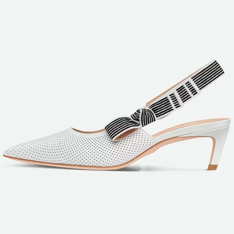 

2025 New Black and White Stripe Cover Toe Sandals Women's Shoes Fashion Pointed High Heels Bow Cat Heels Single Shoes