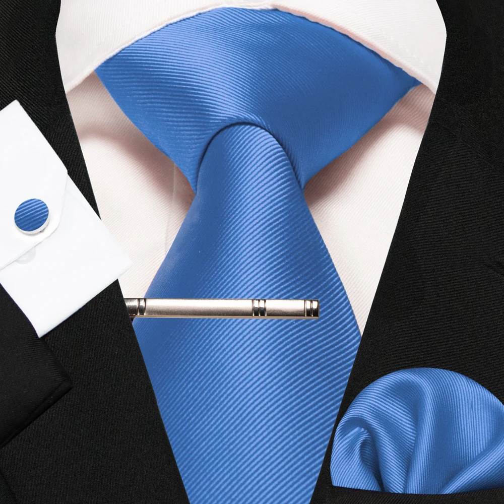 Klassische Seidenkrawatte für Herren in Rot, Blau, Grün, Business-Hochzeitskrawatte für Männer, Set mit Einstecktuch und Manschettenknöpfen, Geschenk für den Bräutigam – Detail 9