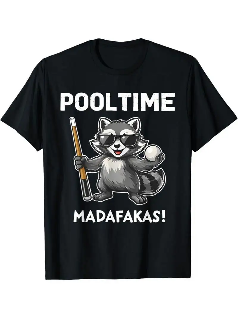 Men Women Funny Raccoon Billiards T Shirt Madafakas Graphic Tee Short Sleeve Raccoon Pool Player Casual Round Neck For Billiards