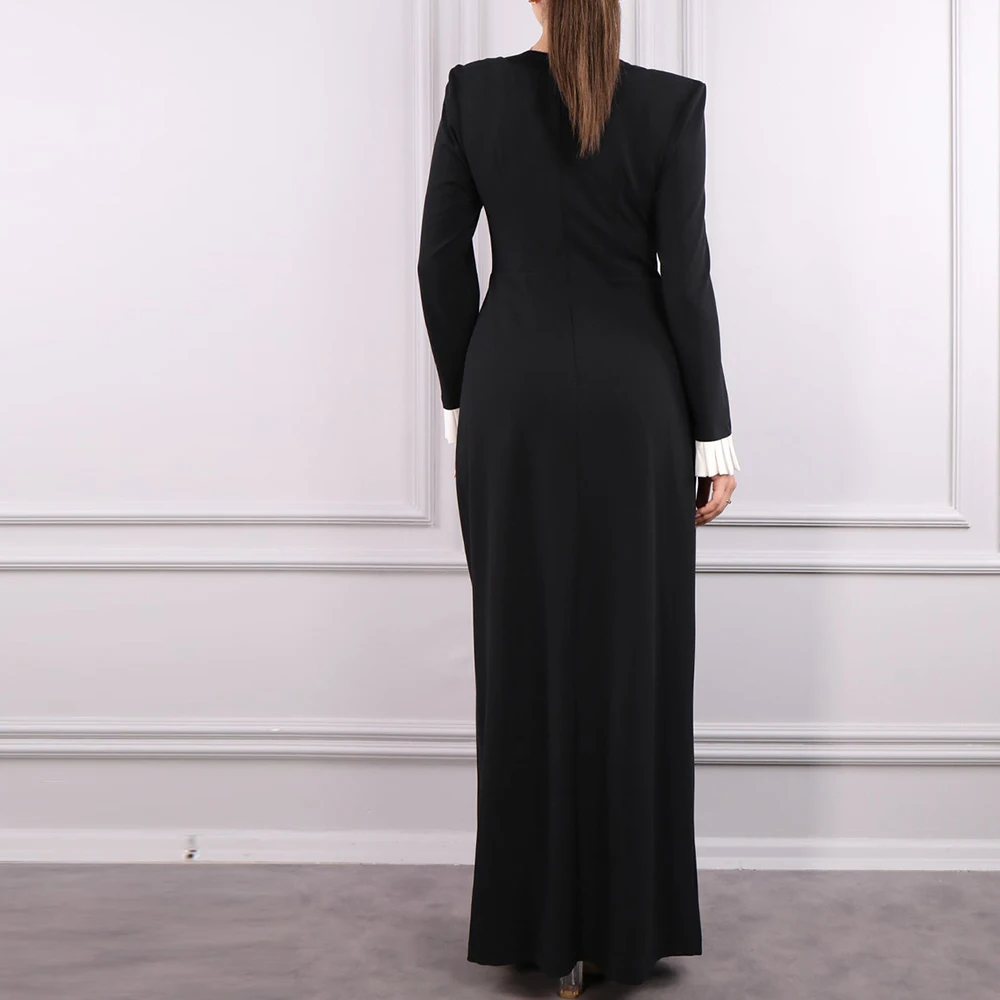 Customized  Temperament Crystal Off the Shoulder Jersey Evening Dresses Formal O-Neck Long Sleeves Sheath Floor Length