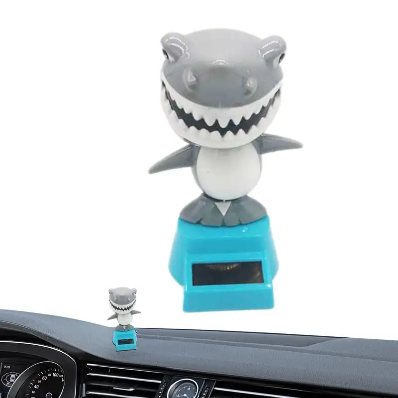 New Solar Powered Bobblehead Car Ornaments Interior Cute Cartoon Shark dinosaur Creative Gifts Model Dashboard Decoration