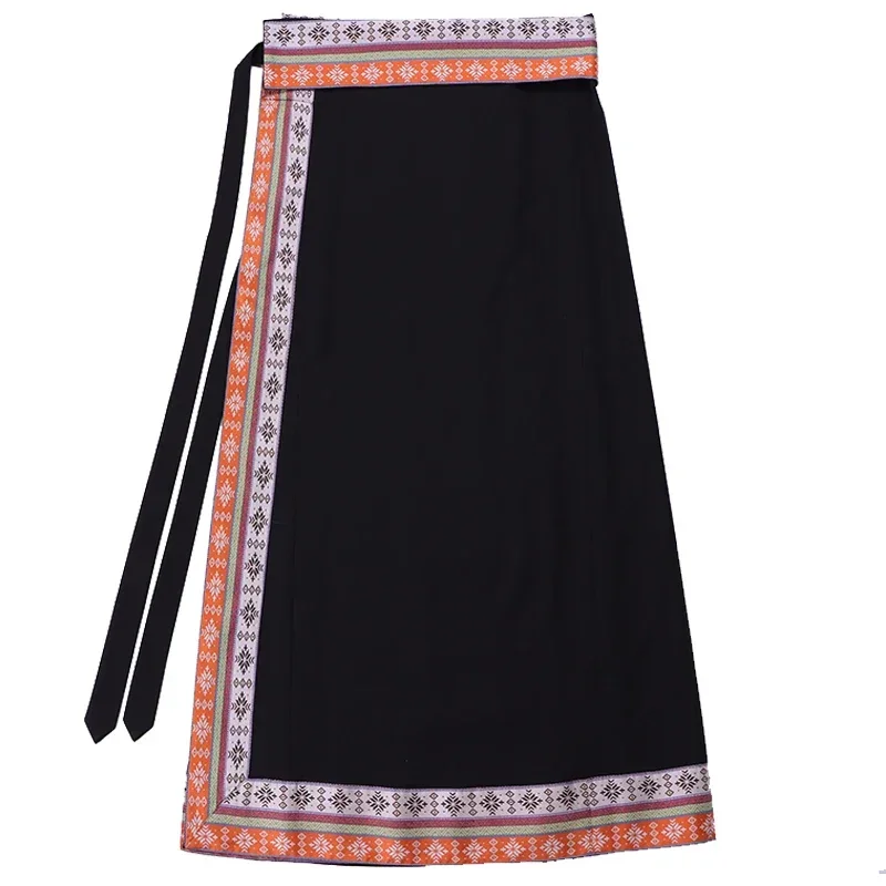 Traje tibetano dança desempenho traje cintura feminino tradicional high-end artesanato preto