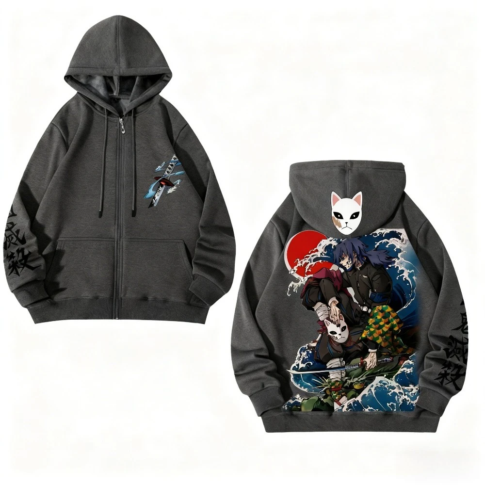 Demon Slayer Men's and Women's Zipper Coat Hoodie Sweater Long-sleeved Jacket Tanjiro Kamado Japan Anime Spring and Autumn Top