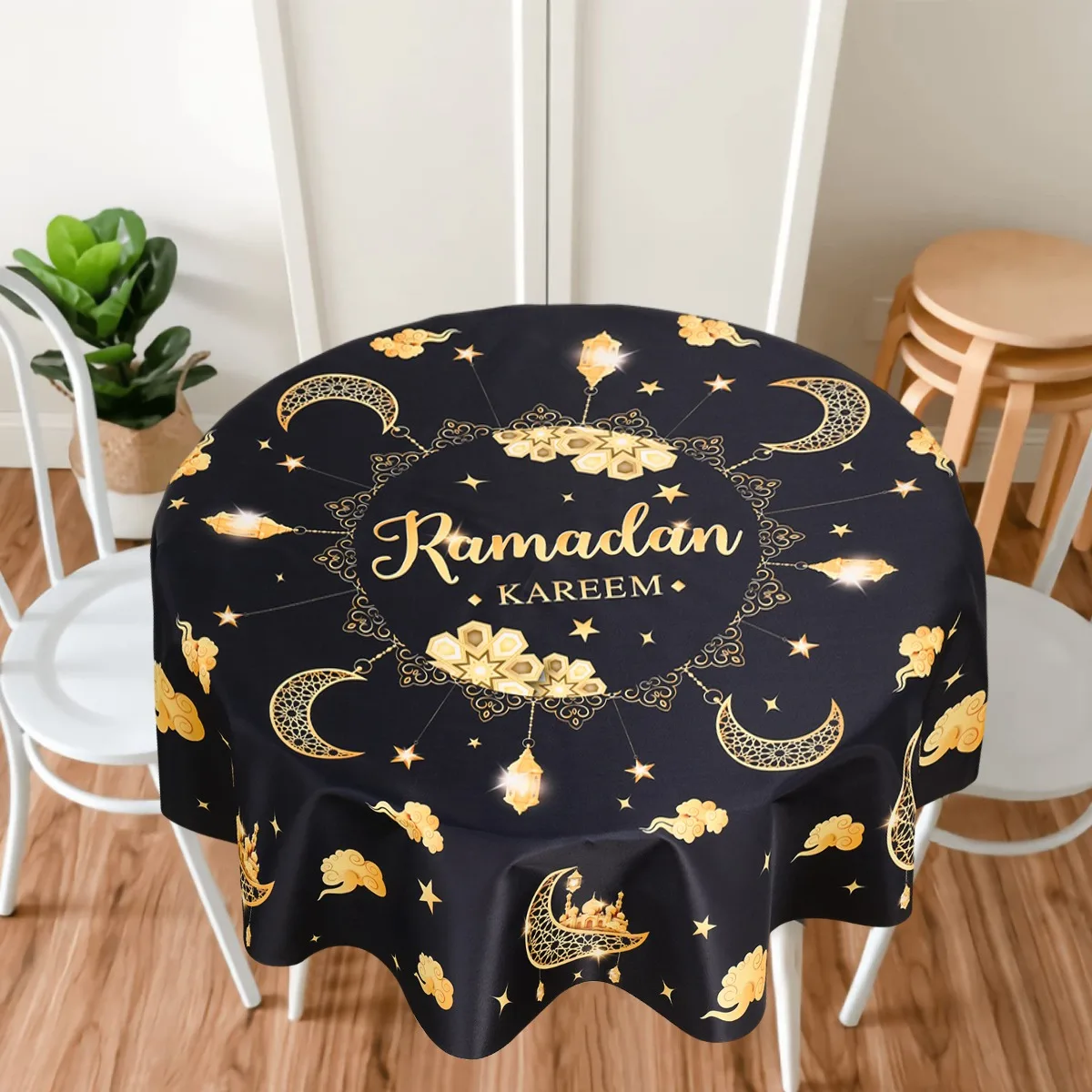Ramadan Kareem Polyester Round Tablecloth Ramadan Decor For Home 2025 Islamic Muslim Party Supplies Ramadan Gift EID Al  Adha
