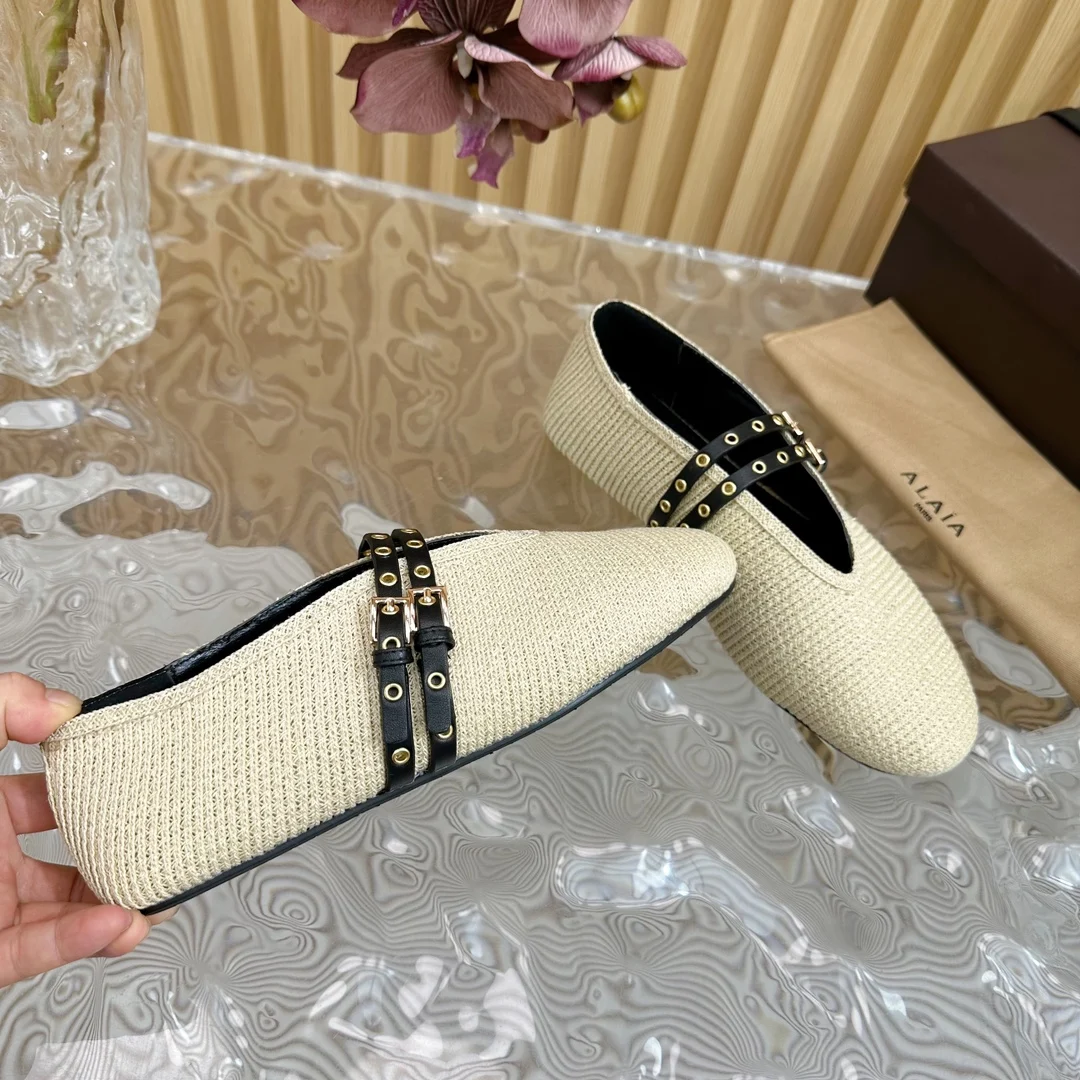 Tkane baletki Mary Jane z rafii Tan Runway Buty damskie Zapatillas De Mujer 2024 Mokasyny Projektant Tenis Femimino Loafers 43