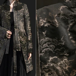 Xiangyun National Style Black Gold Cloud Pattern Jacquard Retro Gilded Chinese Horse Face Skirt Coat Clothing Designer Fabric