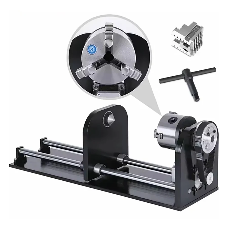 SIHAO 80mm Laser Rotary Axis with 3-Jaw Chuck, CNC Spiral Engraving Kit for CO2 Laser Engraver & Router Machine Accessories​