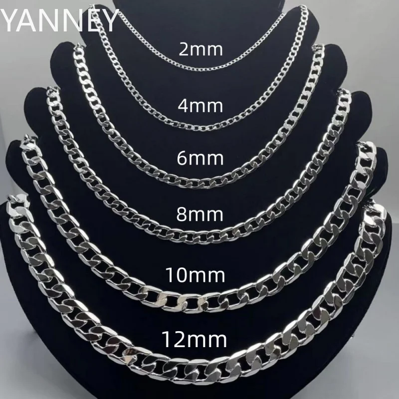 Men\'s 925 Sterling Silver Necklace 2/4/6/8/10/12MM 40-75cm Face Chain Necklace Lobster Clasp Men Women Engagement Jewelry Gifts