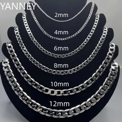 Men's 925 Sterling Silver Necklace 2/4/6/8/10/12MM 40-75cm Face Chain Necklace Lobster Clasp Men Women Engagement Jewelry Gifts