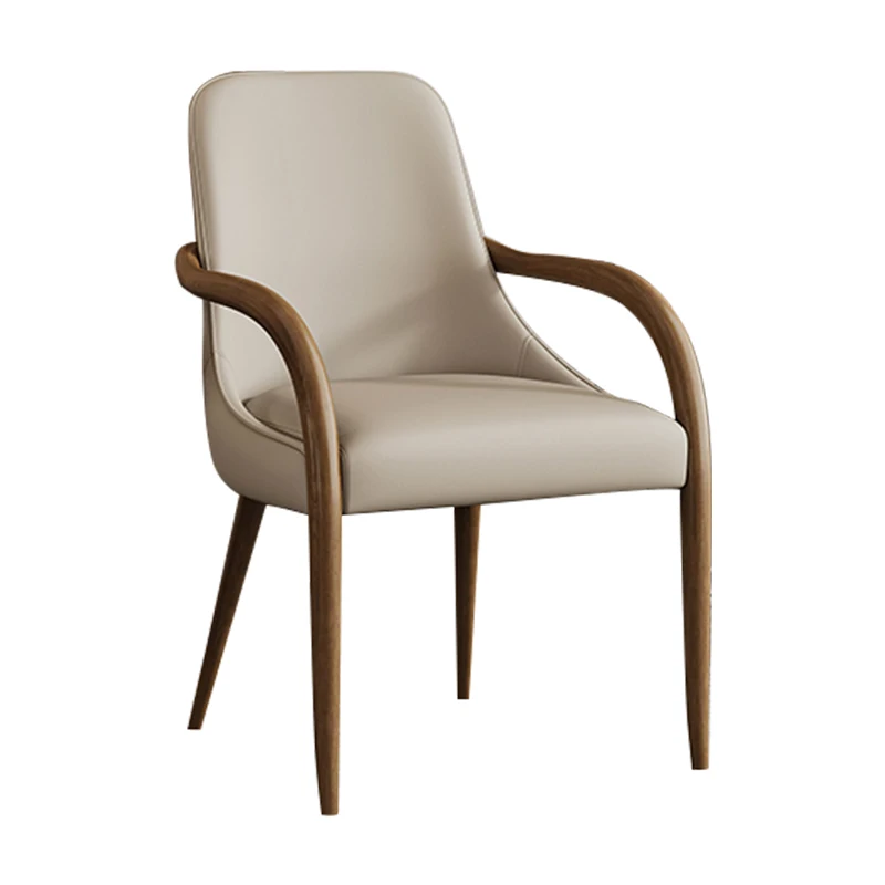 

Solid wood designer casual dining table and chairs Nordic restaurant armrest dining chair Modern simple soft bag ash wood back