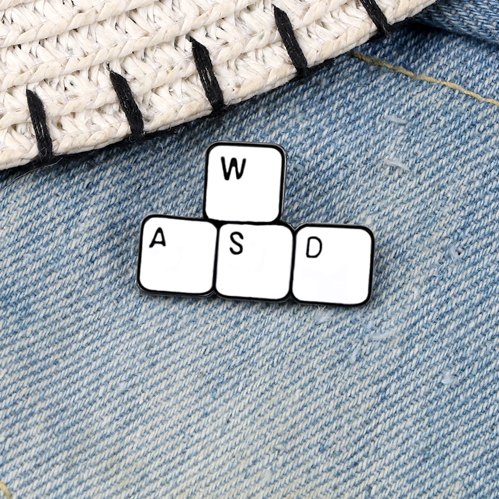 Funny Brooch WASD Keyboard Games Enamel Pin Shirt Denim Badge Lapel pins Jackets bag Computer Worker Gifts Accessories Jewelry