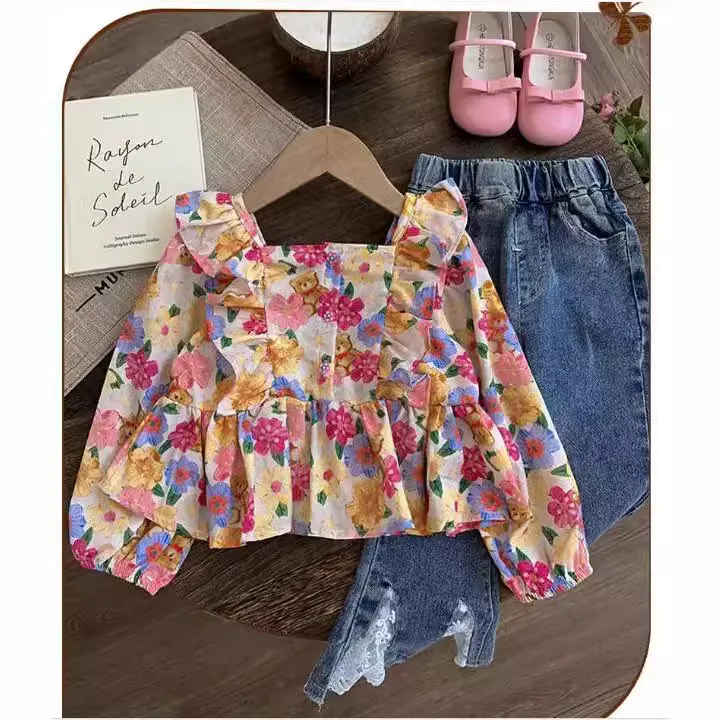 Casual Daily Spring Autumn Style 2PCS SETS kids' Sets And Outfits For Girls Clothes Baby Girl Clothes Top With  Pants  345