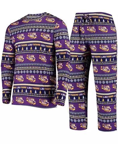 Men's Purple Breathable LSU Tigers Sportswear Set Sweat Control Long Sleeve Knit Top Matching Fitness Sweatpants