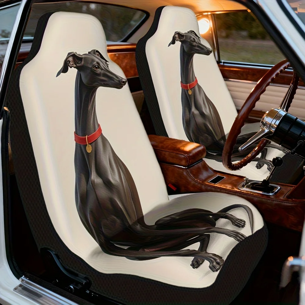 2pcs, Stylish Whimsical Greyhound Portrait Pattern Front Seat Covers, Keeps Driver Comfortable During Daily Commutes, Perfect Gi