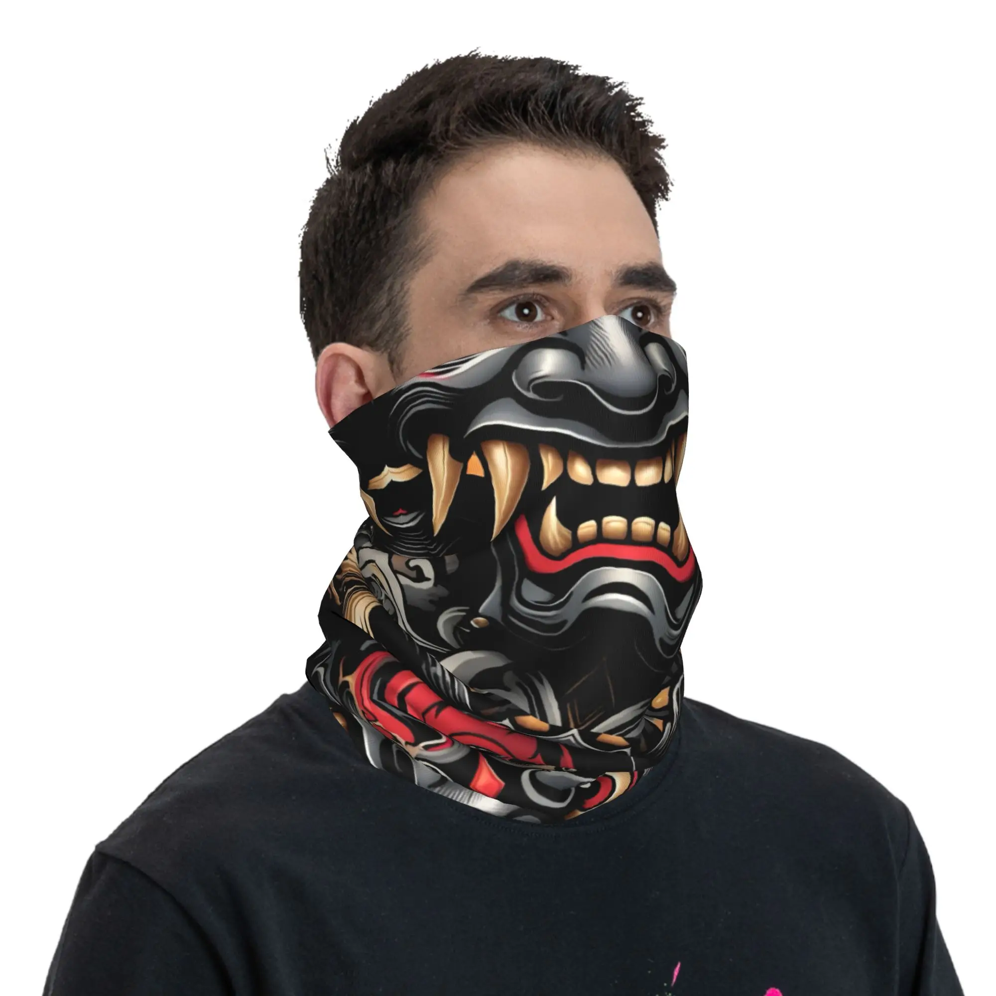 Custom Tattoo Style Oni Bandana Neck Gaiter for Hiking Hunting Men Women Wrap Scarf Hot Headband Warmer image 5