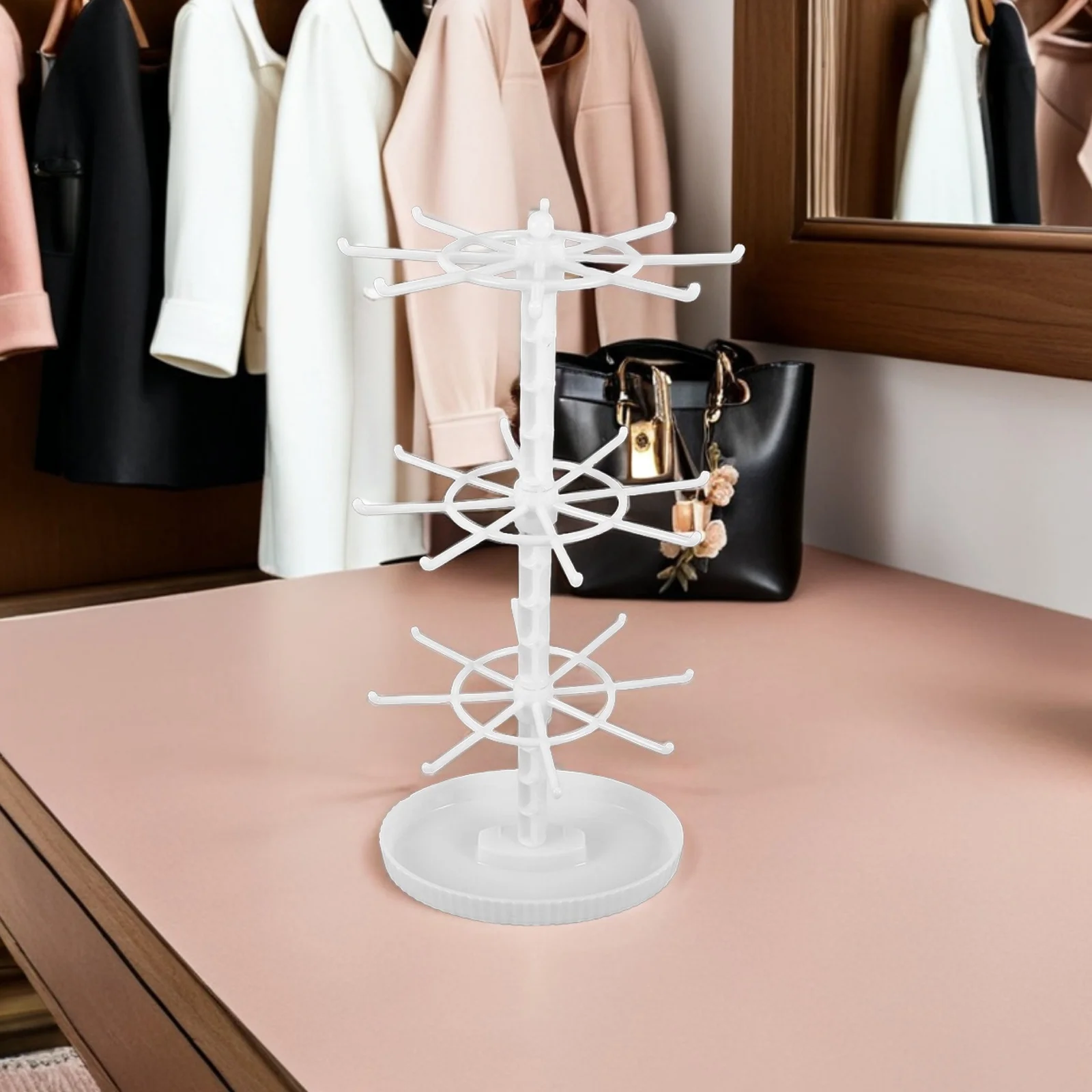 

3 Tier Rotating Display Rack Tabletop Jewelry Holder Organizer Necklace Bracelet Keychain Stand - Jewelry Storage Solution For