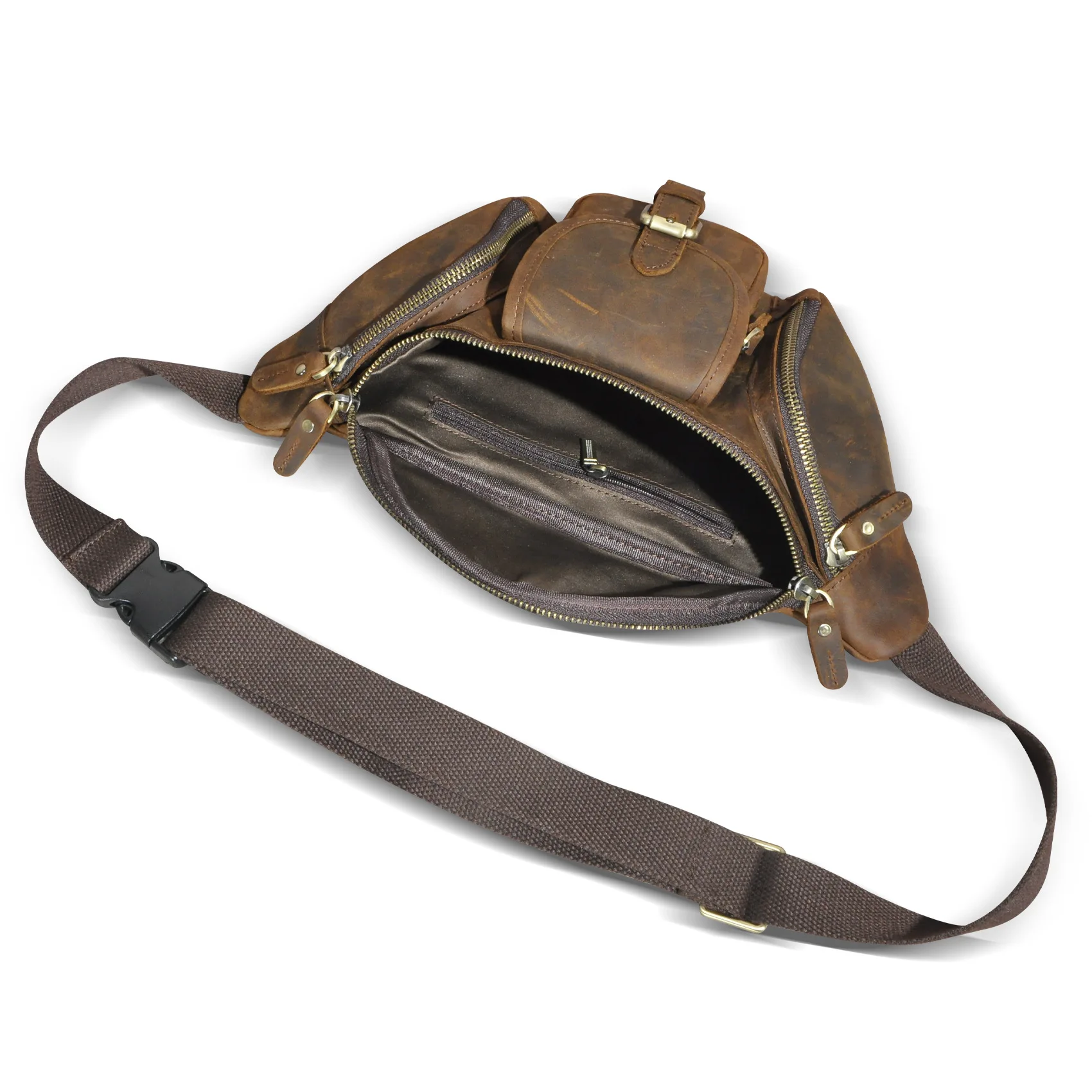 Men's Vintage Genuine Leather Crossbody Bag - Adjustable Waist Chest Pack for Outdoor Hiking Travel, Casual Sports Fanny Pack